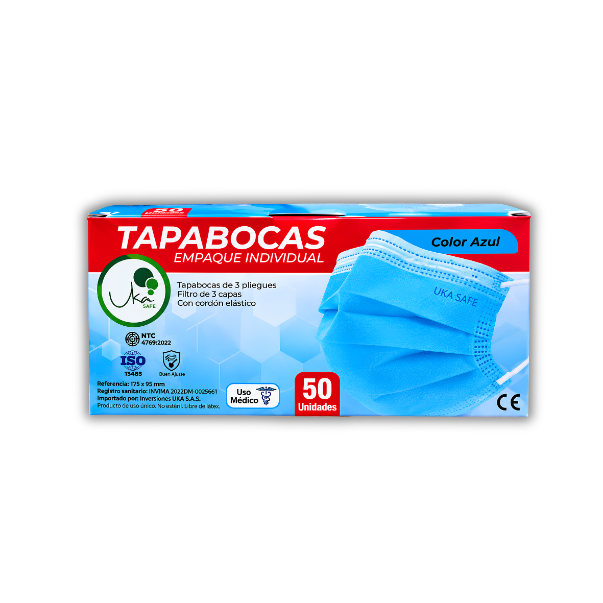 Tapabocas Desechables Azules – 50 Unidades