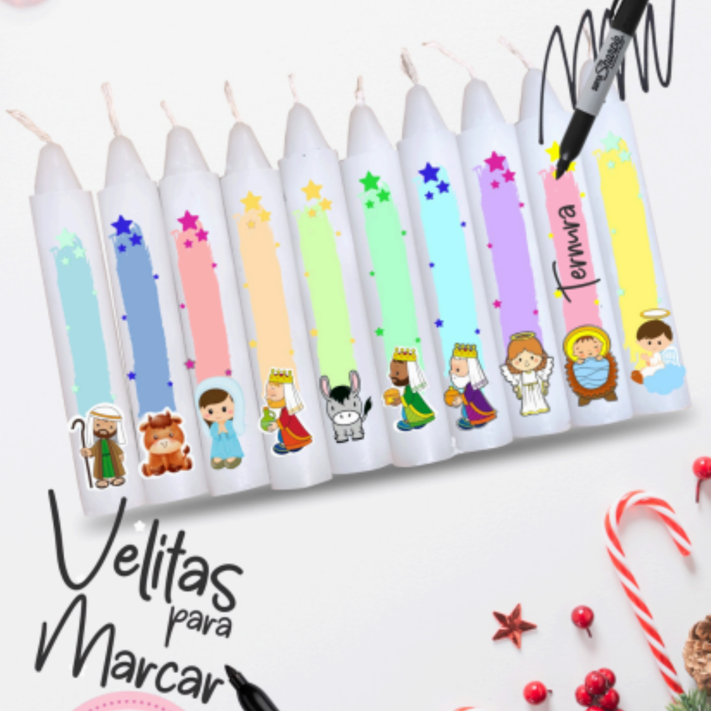 Vela personalizada Blanca stiker caja 10 und