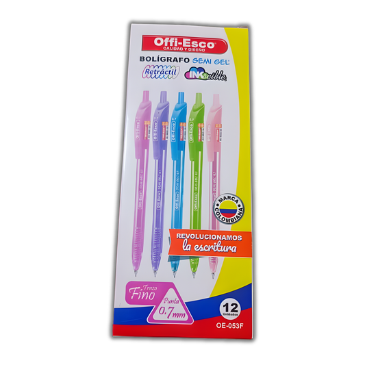 Bolígrafo OE-053F Semigel Retráctil 0.7 Colores