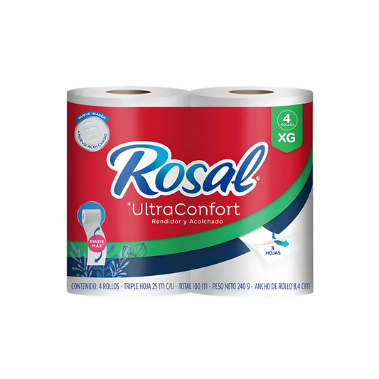 PAPEL HIGIENICO ROSAL XG 25M 4 ROLLOS