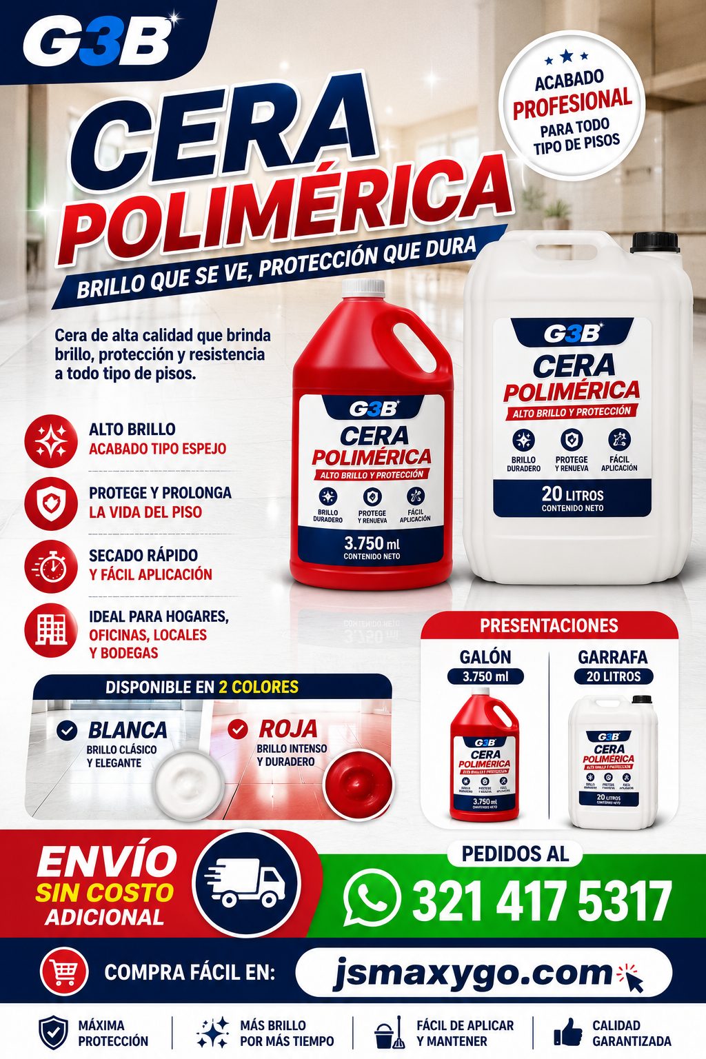 Cera Polimérica Roja/Blanca Para Pisos